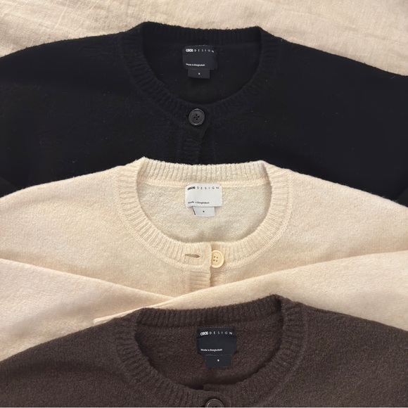 Women's Cardigan Sweater Set - Black, Cream, and Brown - Picture 3 of 13